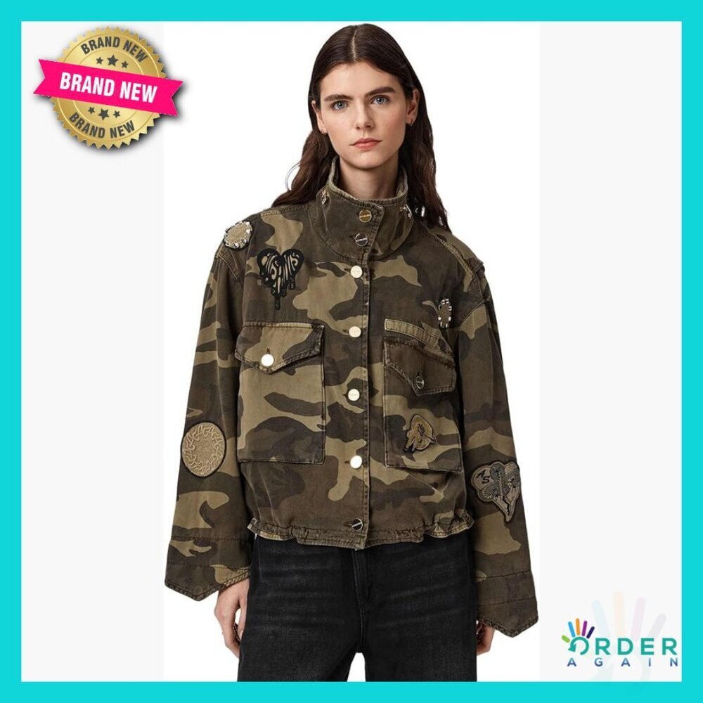 Camouflage Cotton Trench Coat Casual Chic Jacket Long Sleeve Button Closure